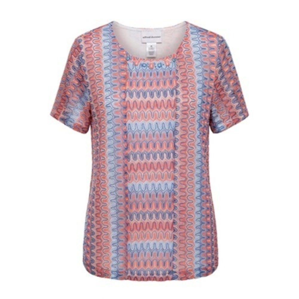 Alfred Dunner Shirt Women M Pink Blue Geo Short Sleeve Artsy Grandmacore Mom